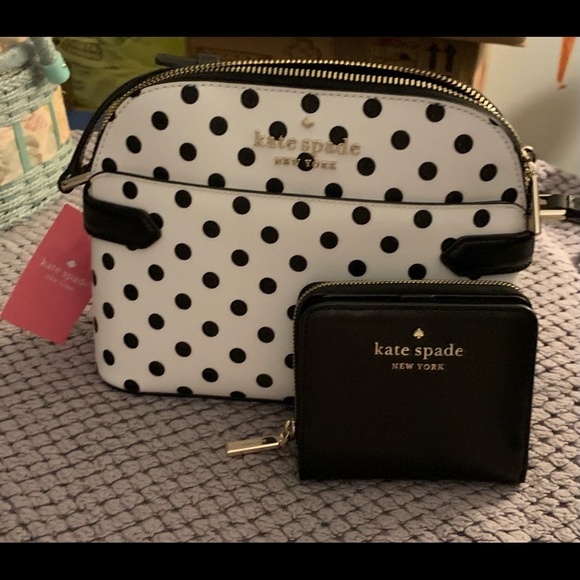 kate spade Handbags - ♠️ kate spade Staci White Black Polka Dot Leather Dome Crossbody Bag & wallet